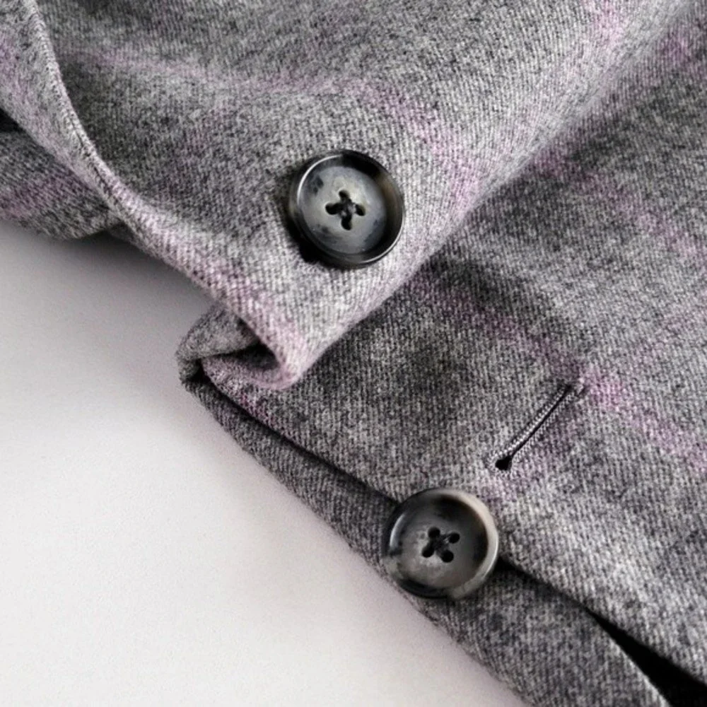 Adrian Jules Sport Coat Flannel Wool Blazer Plaid Gray Purple Mens 43 - Picture 14 of 15